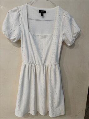 Aqua Ivory Eyelet Mini Dress with Puff Sleeves